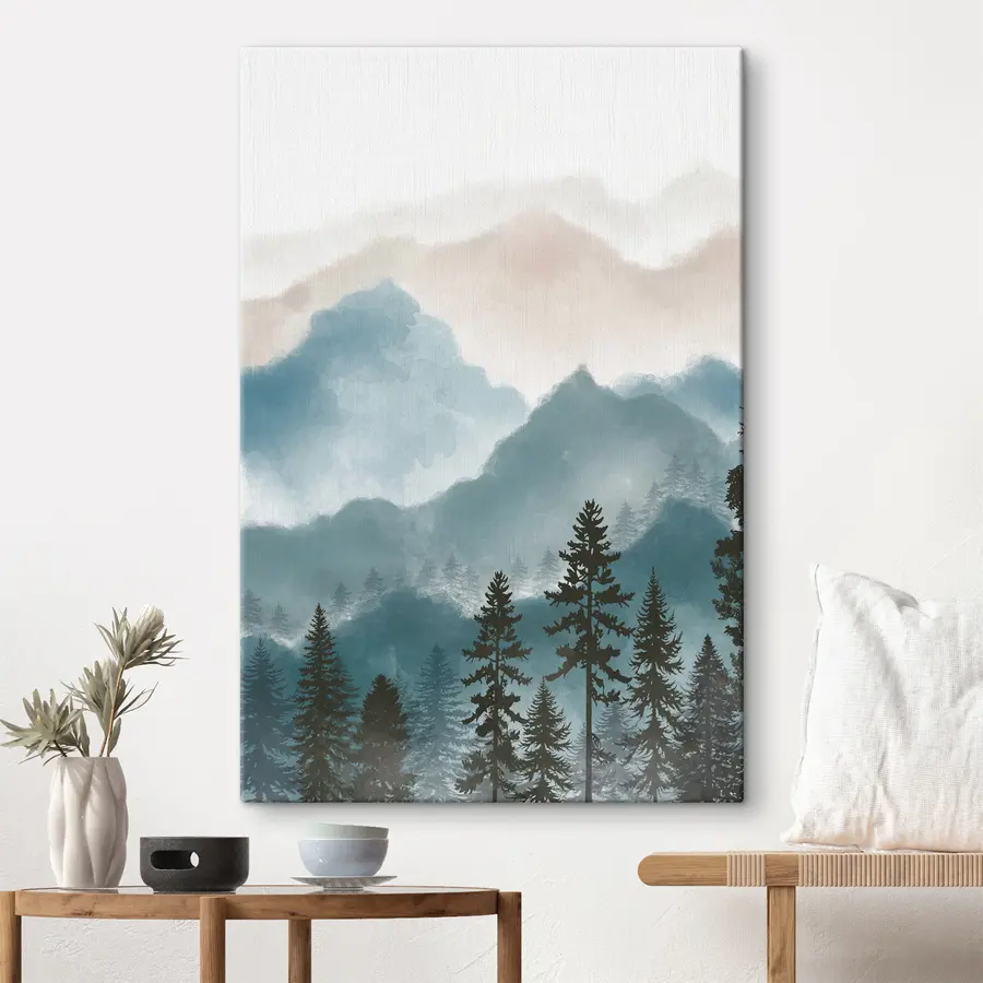 Fototapete Nebelverhangene Berge und ruhige Wälder s36607