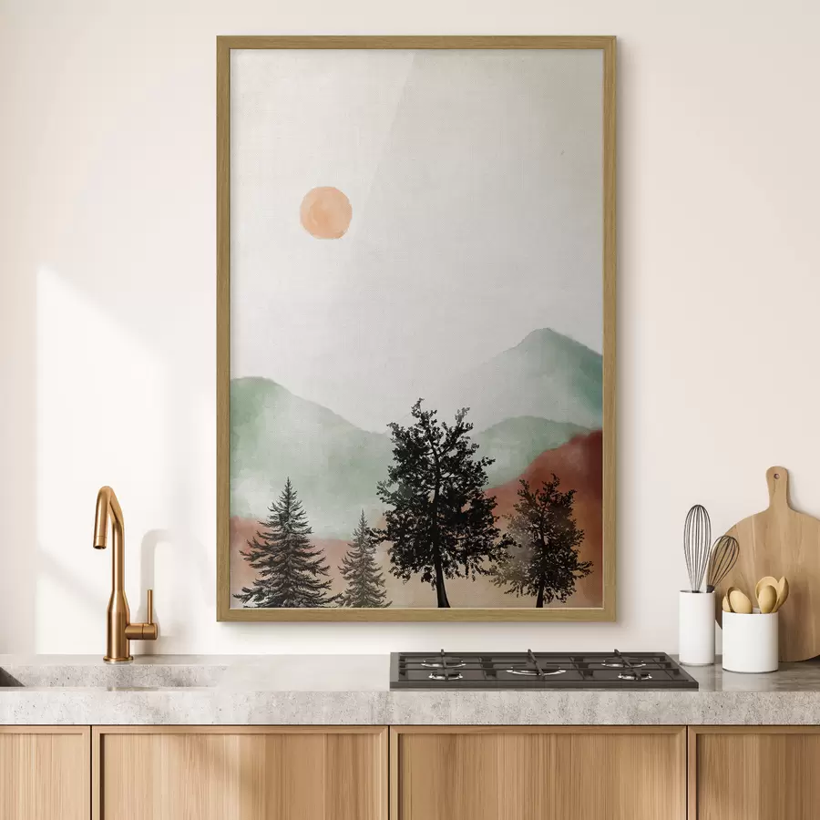 Fototapete Ruhige Landschaft mit Bäumen und Sonne f36592