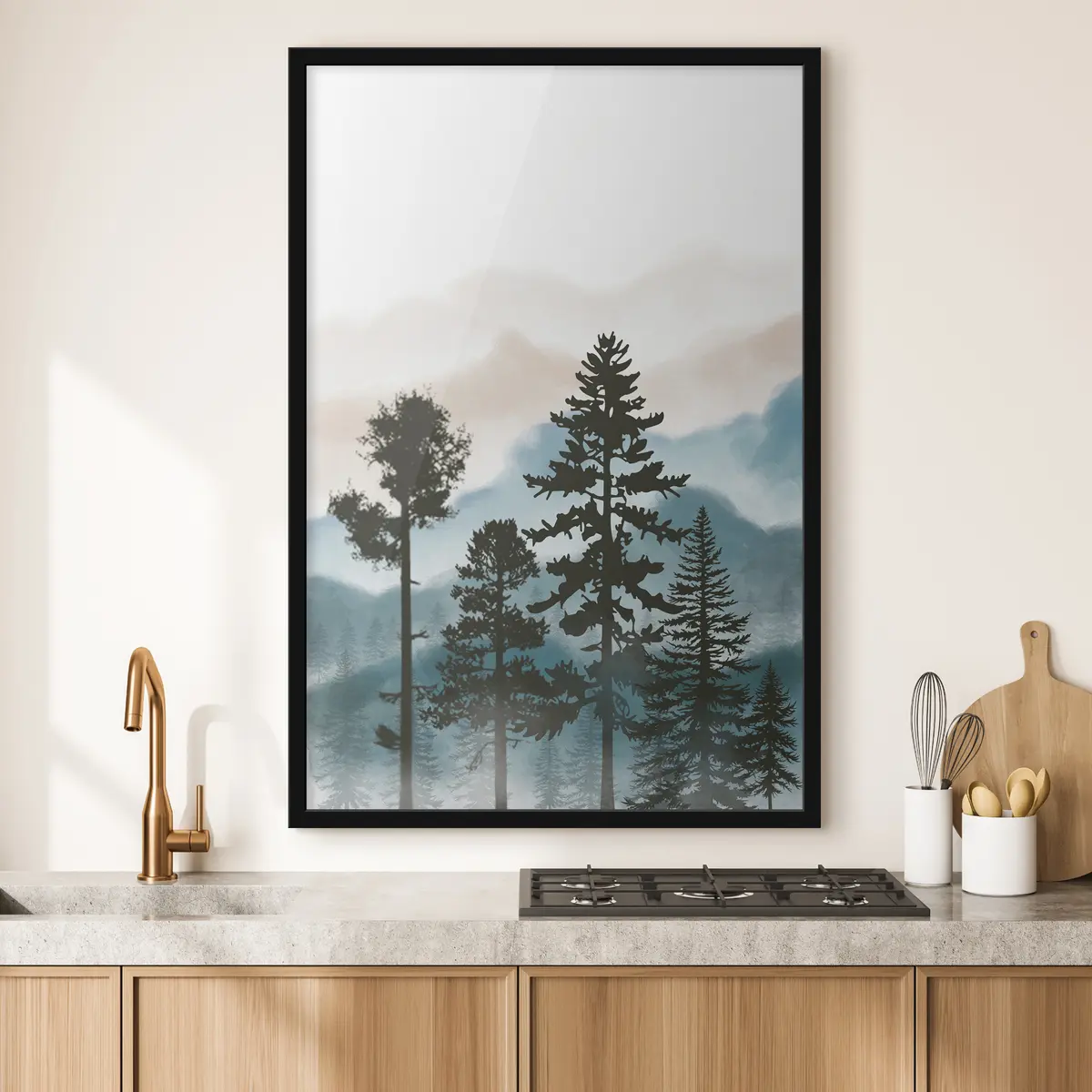 Poster Nebelverhangene Waldsilhouette im Morgengrauen f36605