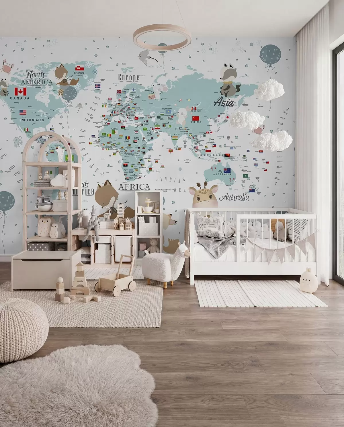 Fototapete Kinderweltkarte mit Tieren u99228