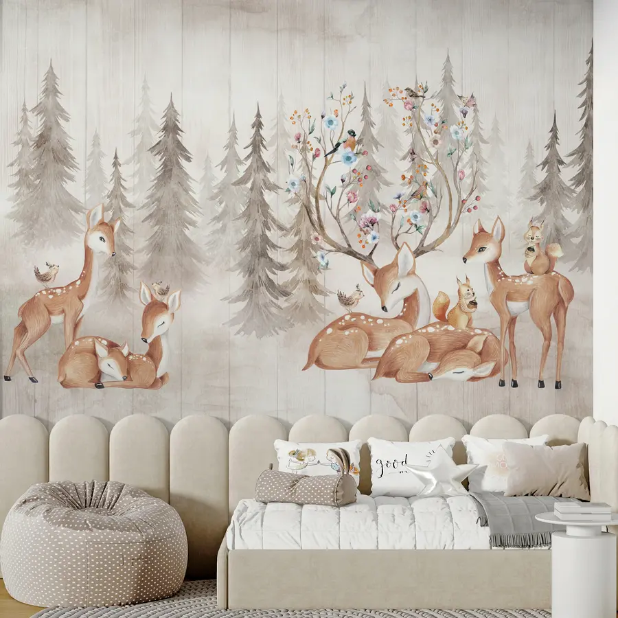 Fototapete Aquarell Wald mit Rentieren u98679