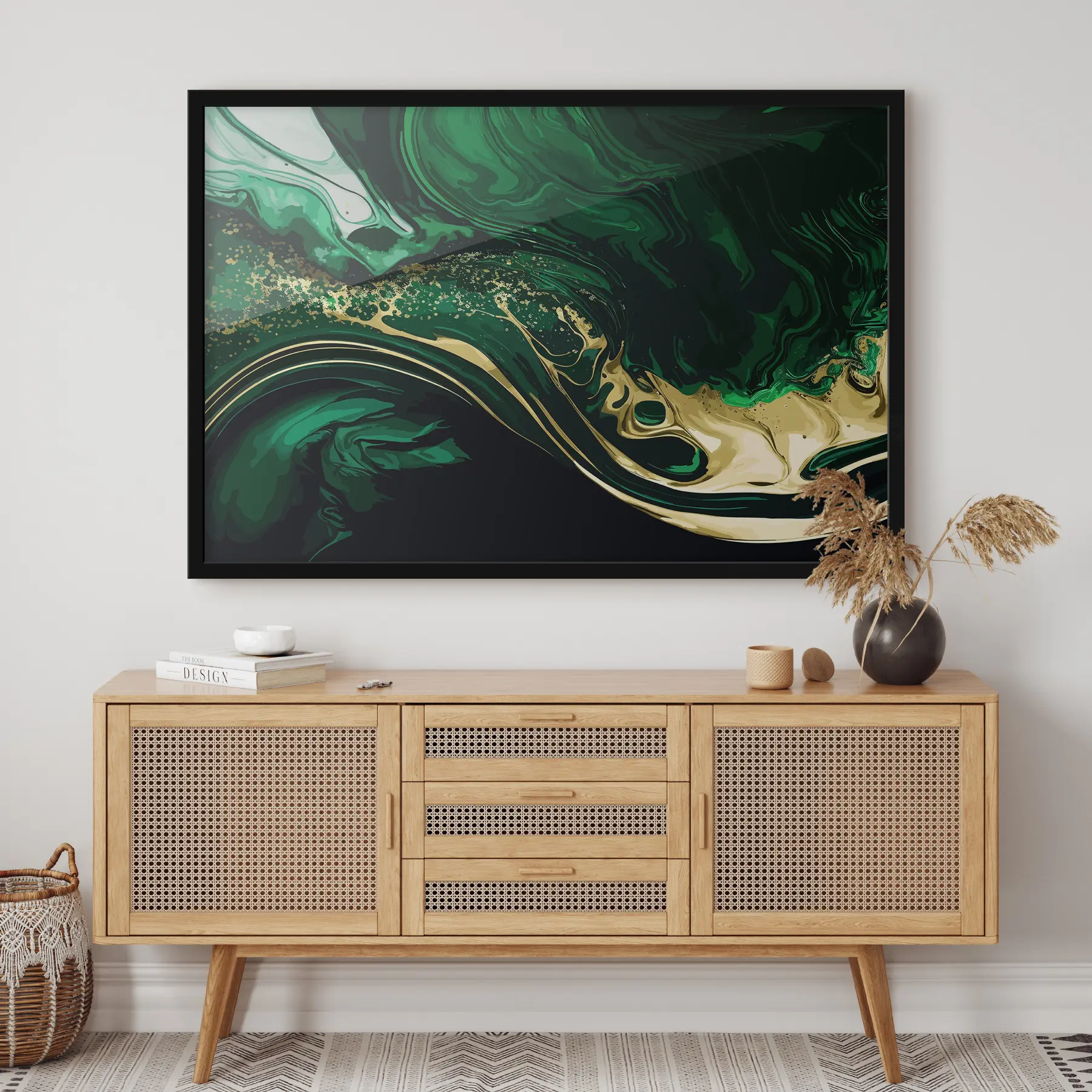 Fototapete Grüner Aquarellhintergrund mit glänzenden Adern f35444