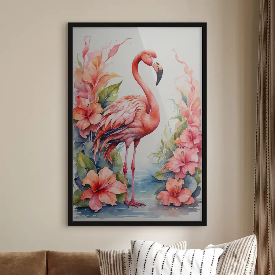 Fototapete Flamingo inmitten üppiger floraler Schönheit f37125