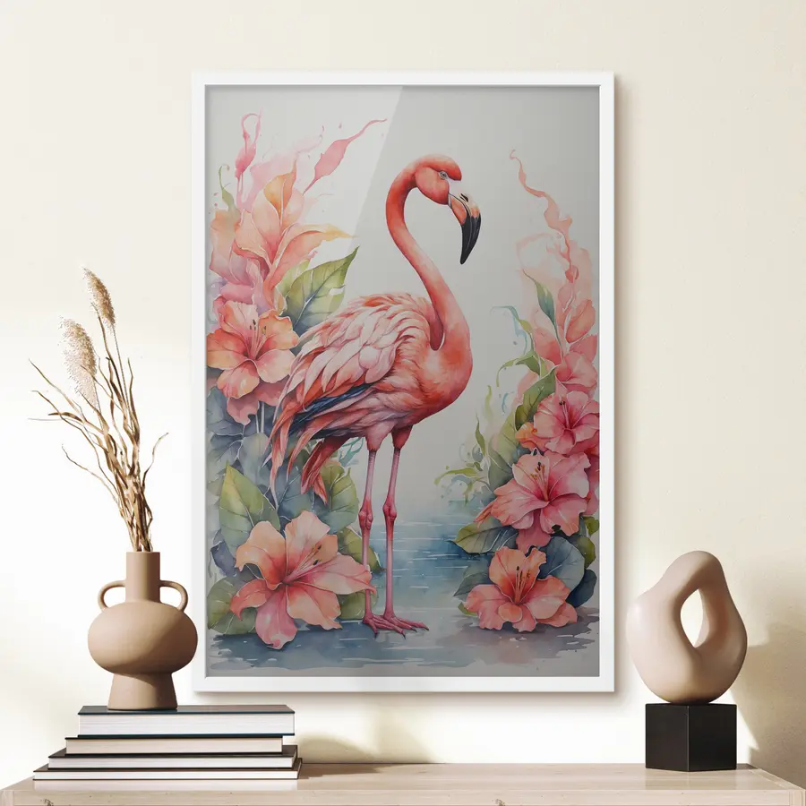 Fototapete Flamingo inmitten üppiger floraler Schönheit f37125
