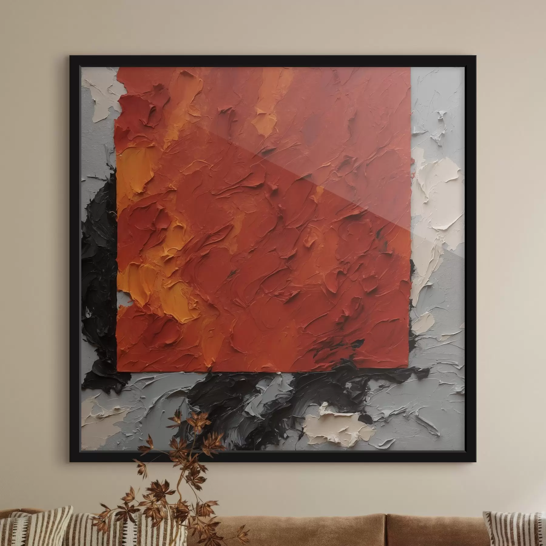 Fototapete Abstraktes Ölgemälde mit rotem Quadrat f37167