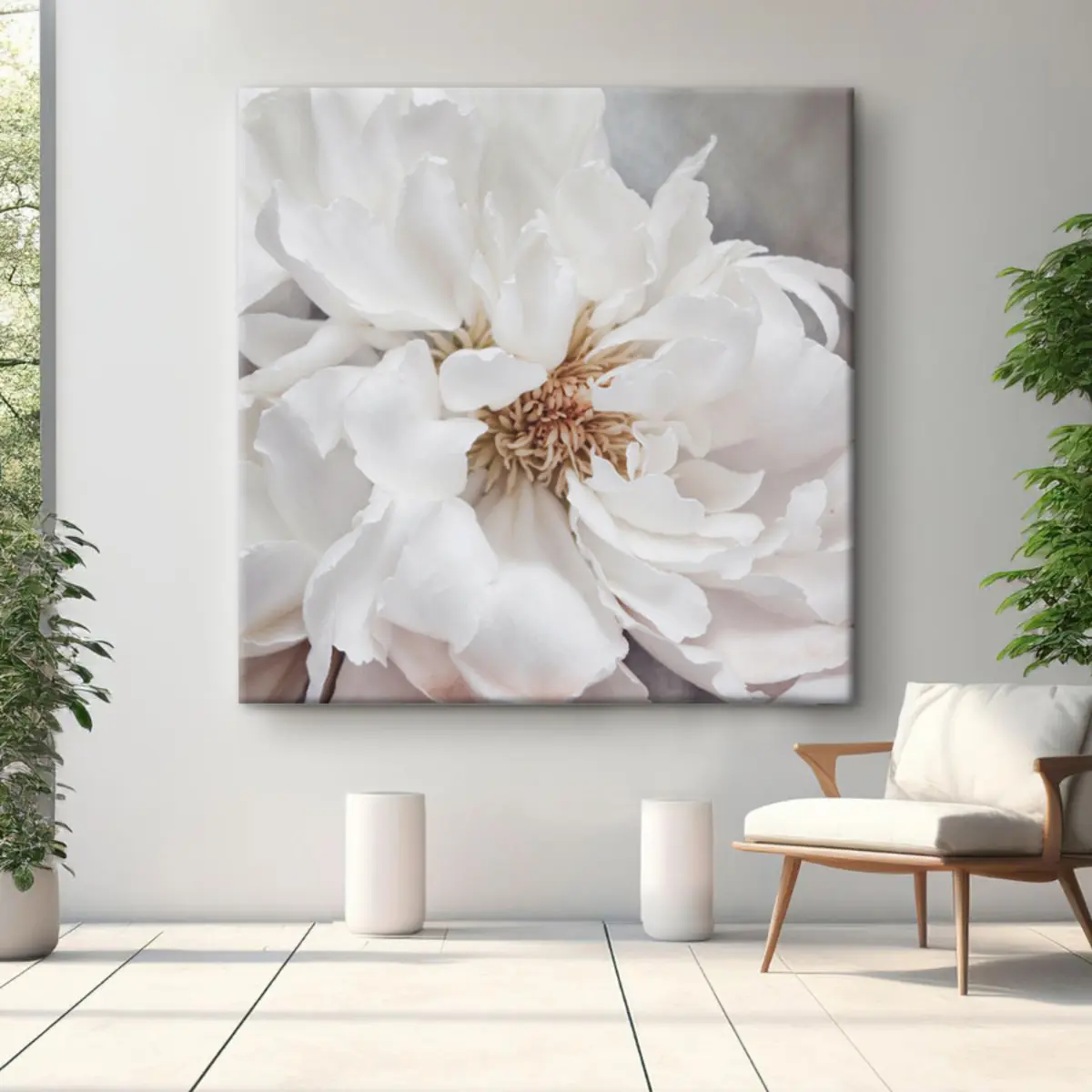 Wandbilder Elegante weiße Blüte in weichem Licht s37161