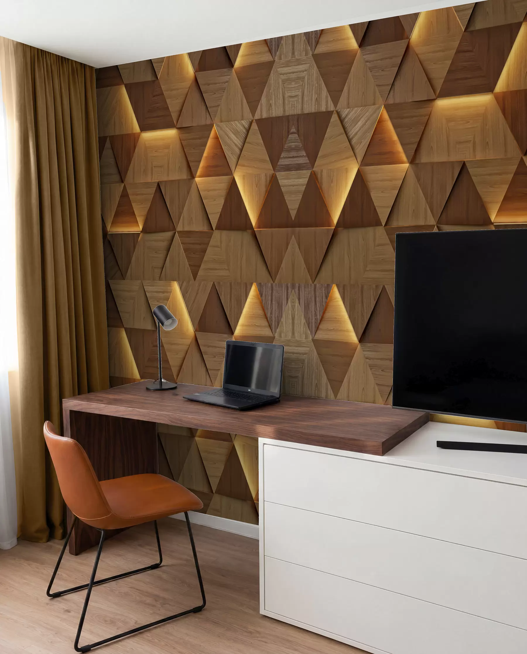 Fototapete Klassische Holzdreiecke mit 3D-Beleuchtung u99280