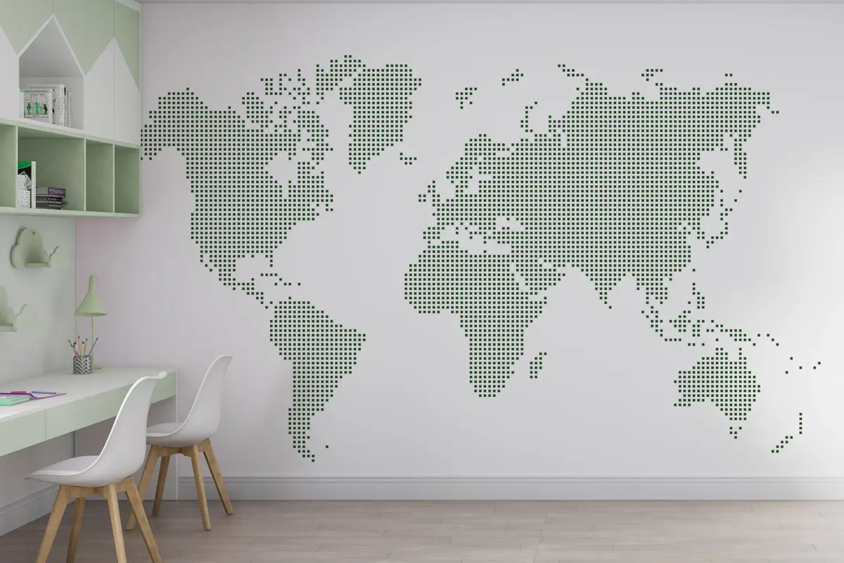 Fototapete Weltkarte mit grünen quadratischen Punkten u99406v2