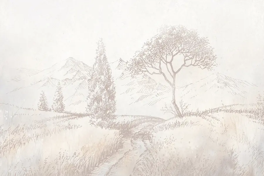 Fototapete Toskana Landschaft, Baum, Feld, Minimalismus, natürliche beige Farben u99570