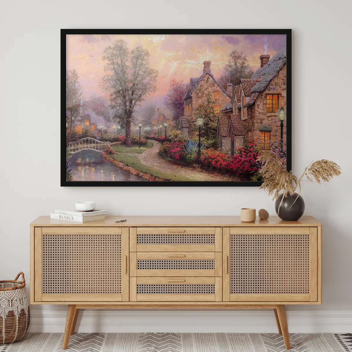 Poster Charmantes Dorf unter einem pastellfarbenen Himmel f19091