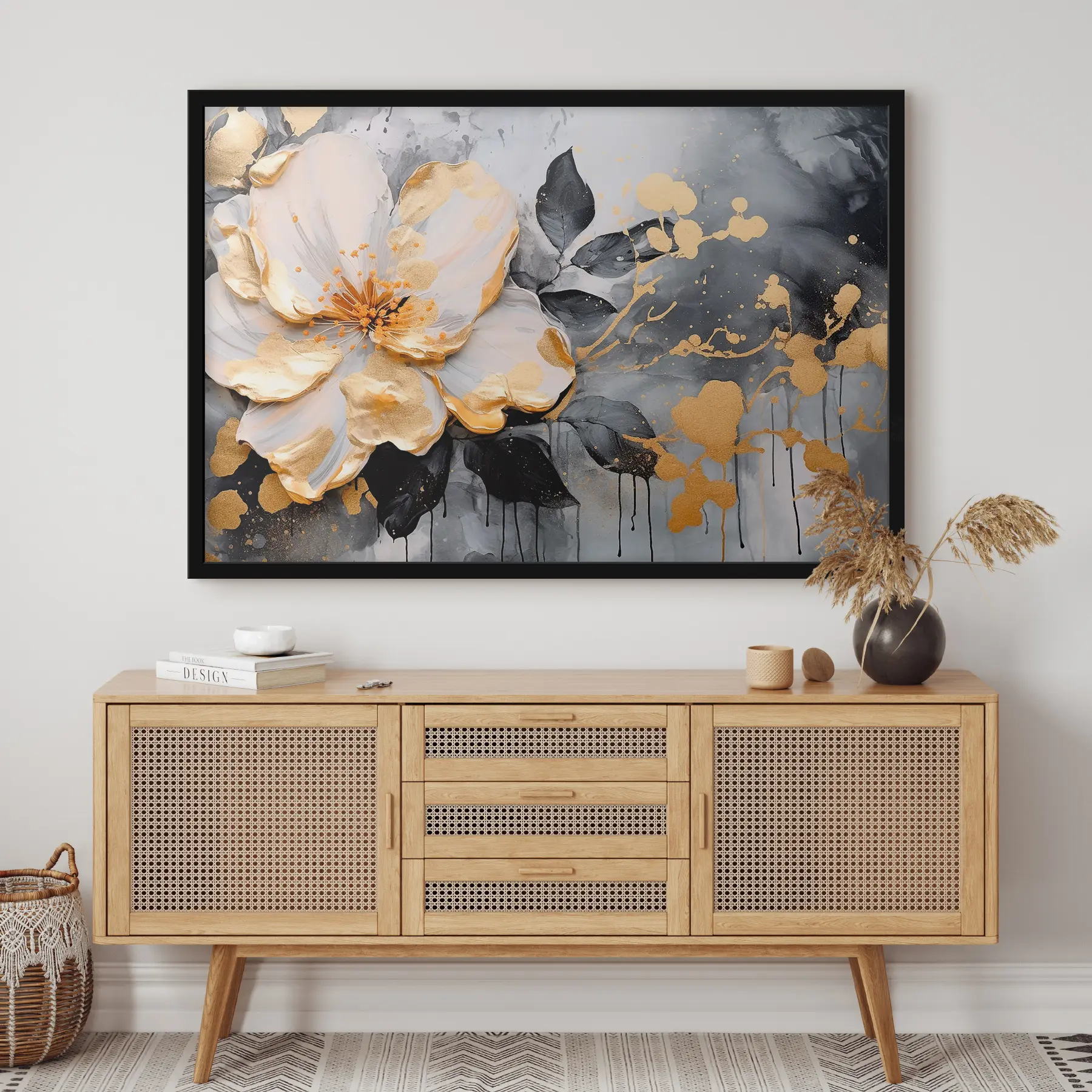 Fototapete Elegantes Blumenmuster mit kontrastierenden Farbtönen f35528