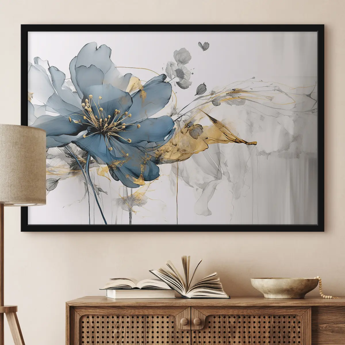 Poster Elegante blaue Blume mit sanften Farbtönen f35527