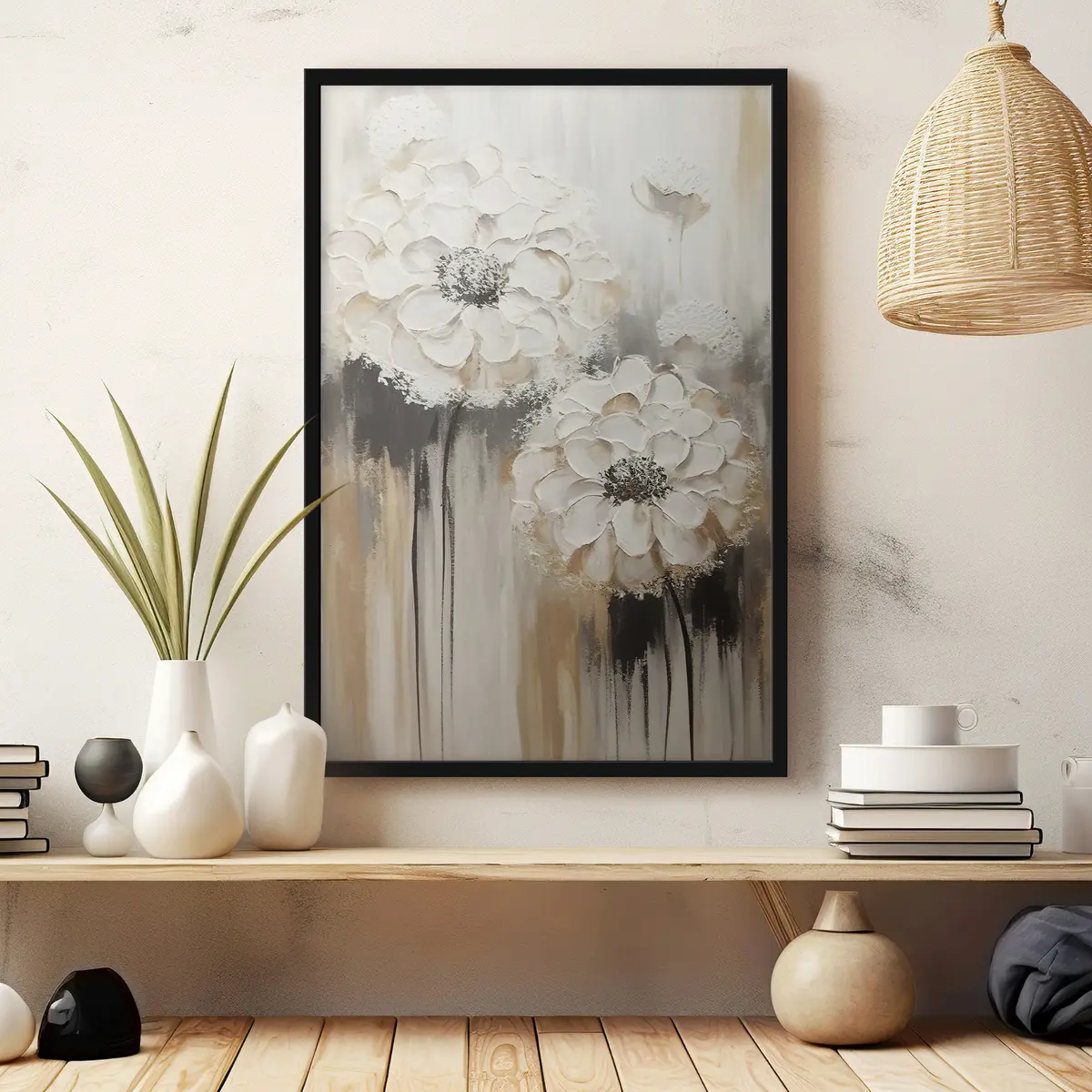 Poster Elegante weiße Blumen in zarten Farbtönen f37307