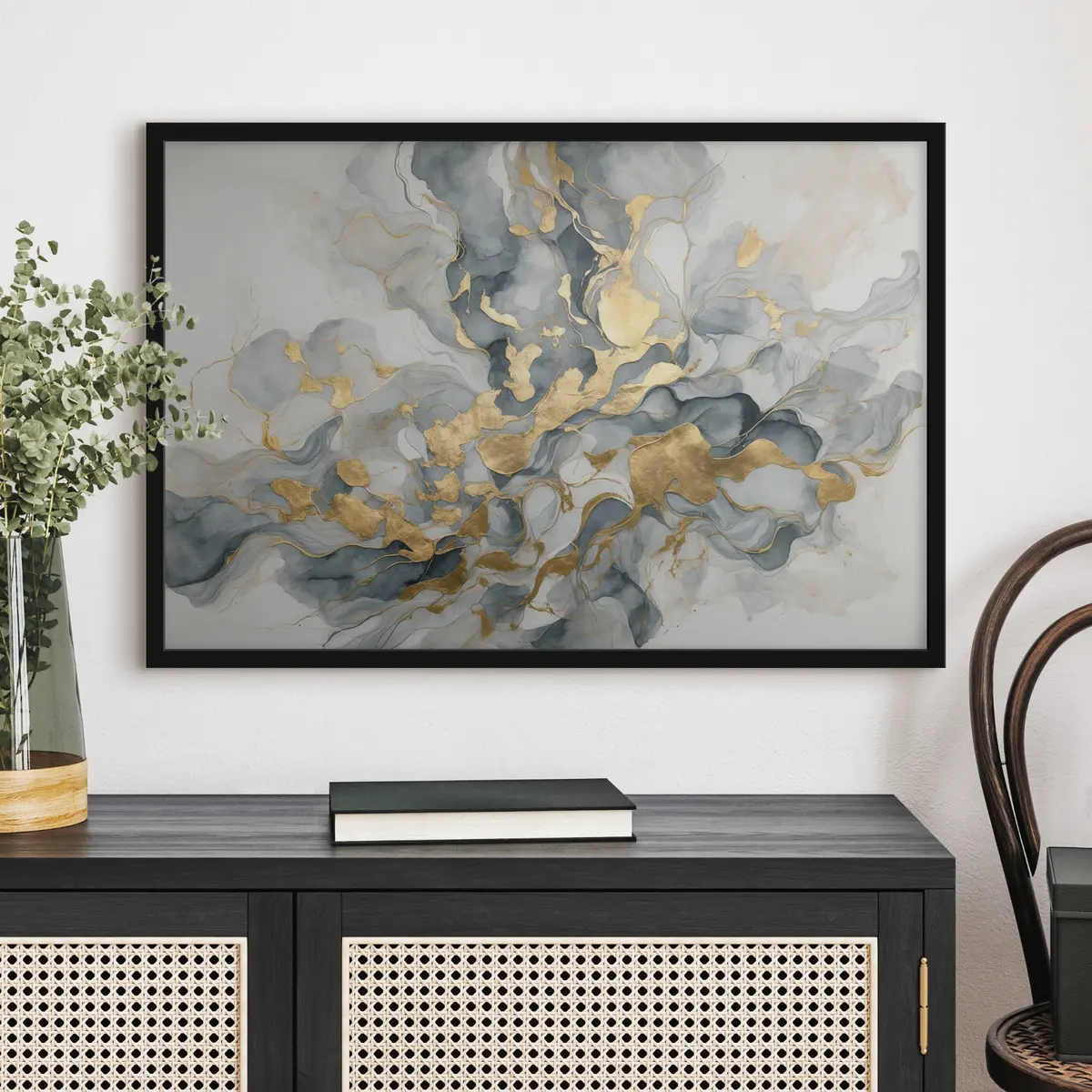 Poster Abstraktion in blauen Aquarellen f37331