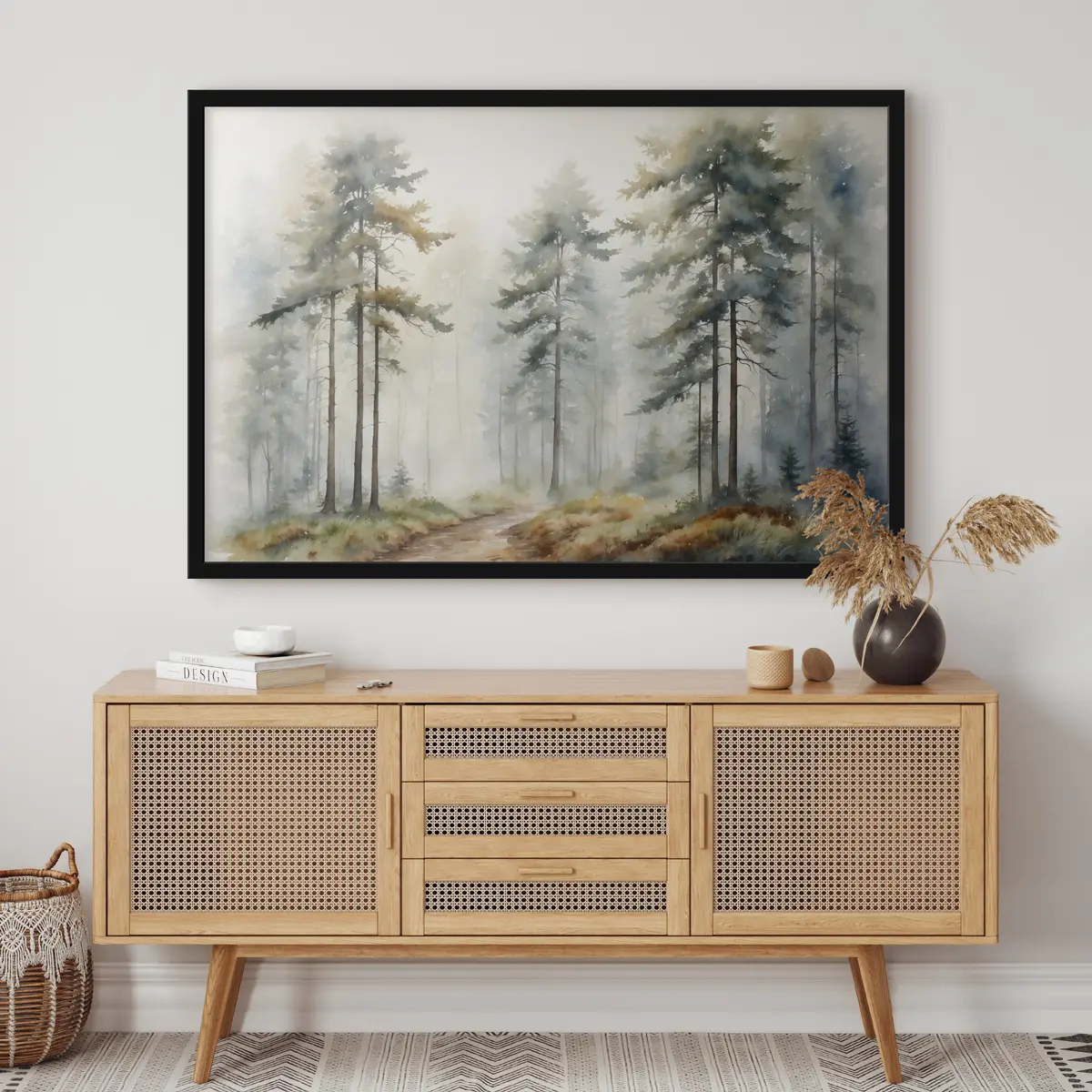 Poster Der neblige Waldweg lädt zum Erkunden ein f37338