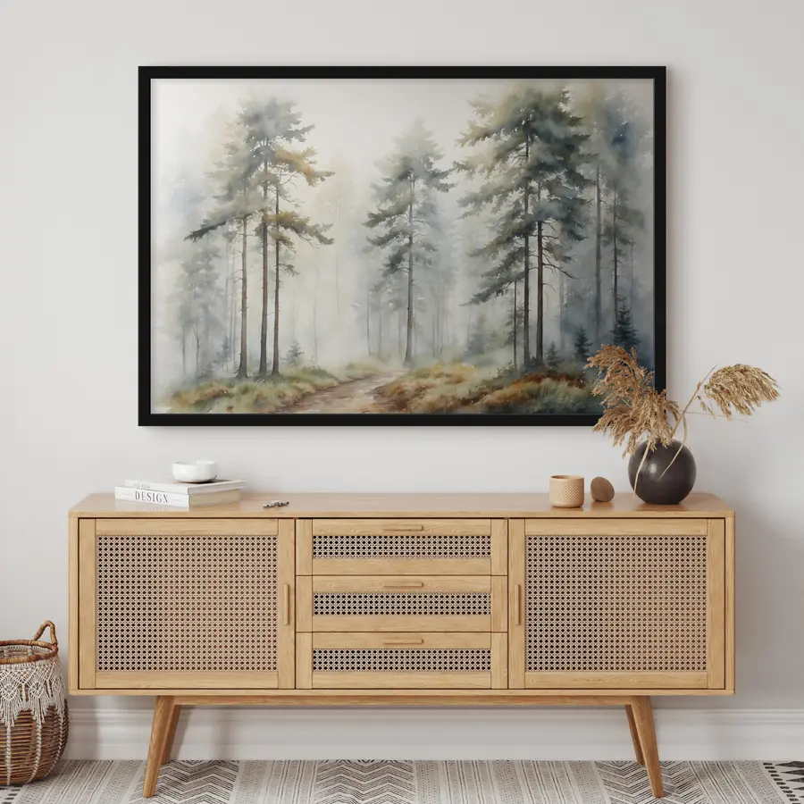 Fototapete Der neblige Waldweg lädt zum Erkunden ein f37338