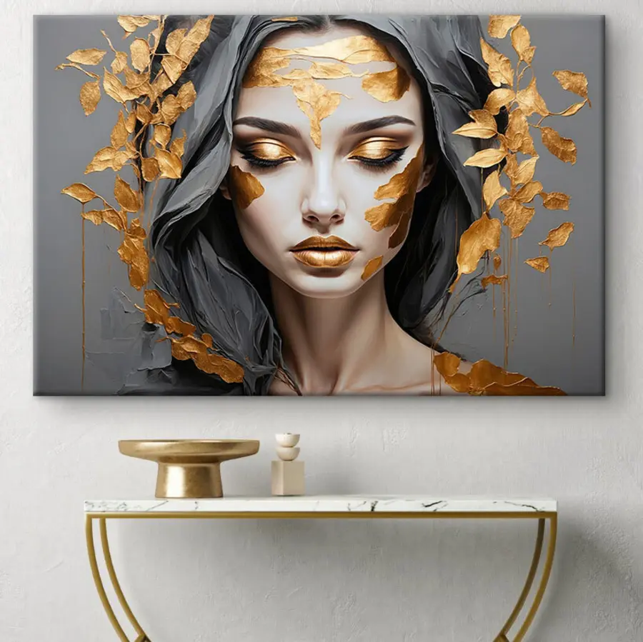 Wandbilder Eine schöne Frau, die mit Farbe beschmiert ist s37326