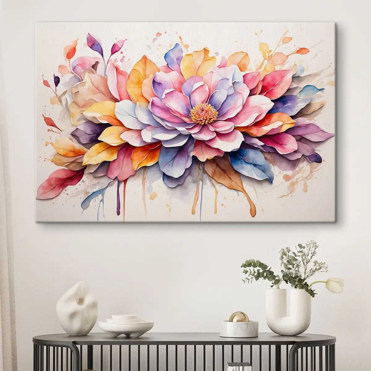 Wandbilder Lebendige Blütenblätter in Aquarell-Eleganz s37333