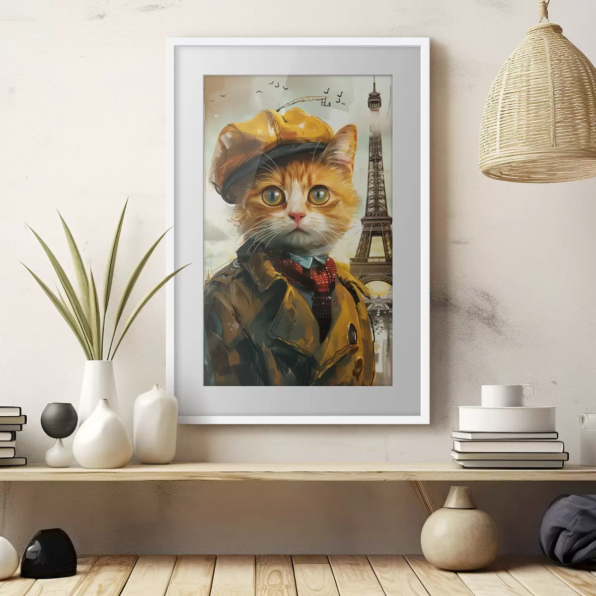 Poster Modische Katze in Pariser Kleidung f37456