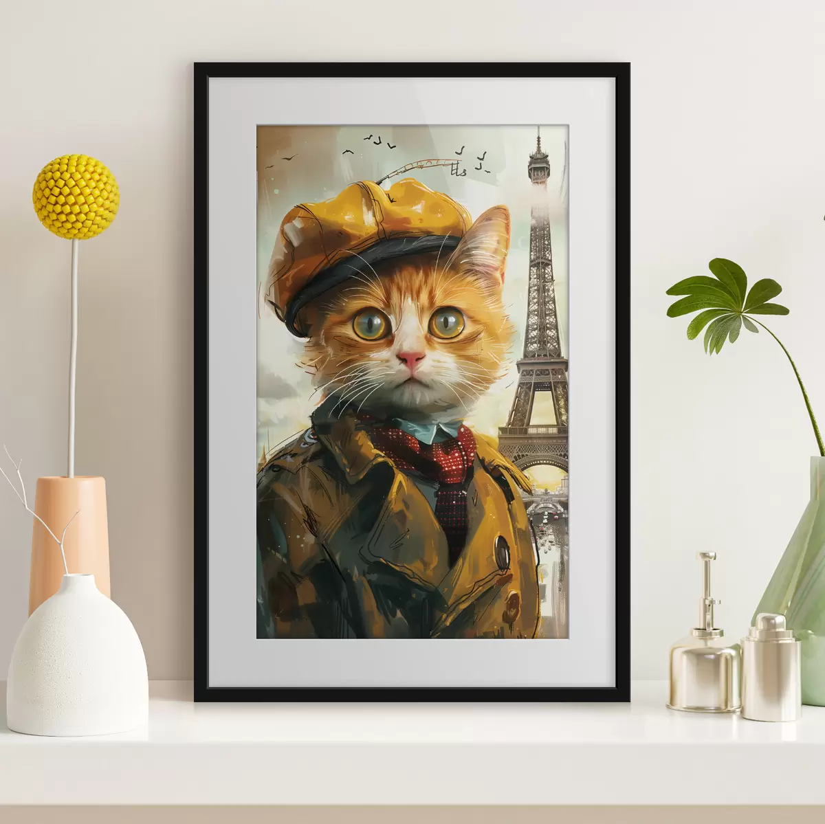 Poster Modische Katze in Pariser Kleidung f37456
