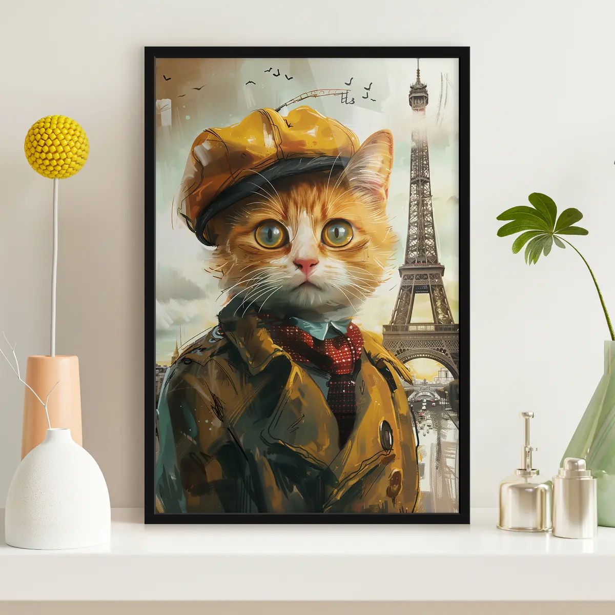 Poster Modische Katze in Pariser Kleidung f37456