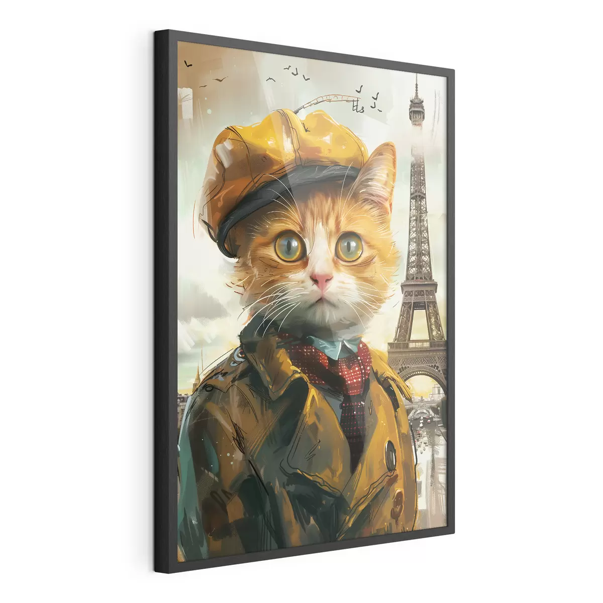 Poster Modische Katze in Pariser Kleidung f37456