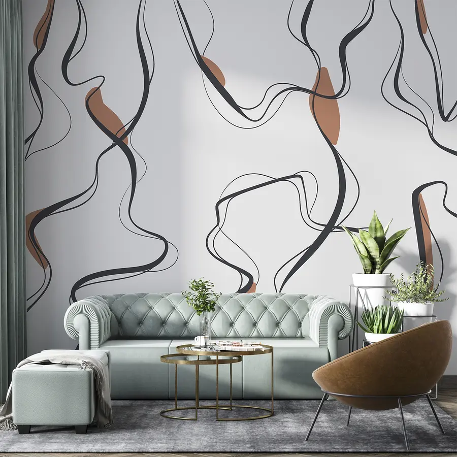 Fototapete Tuschezeichnung Kunst, abstraktes Muster, geometrische Linien, grau und orange u99659v3