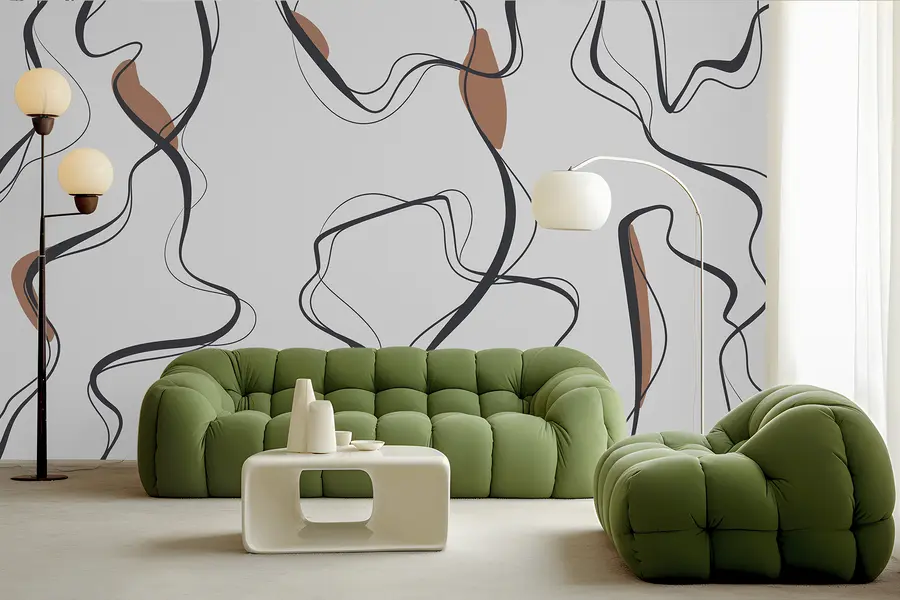 Fototapete Tuschezeichnung Kunst, abstraktes Muster, geometrische Linien, grau und orange u99659v3