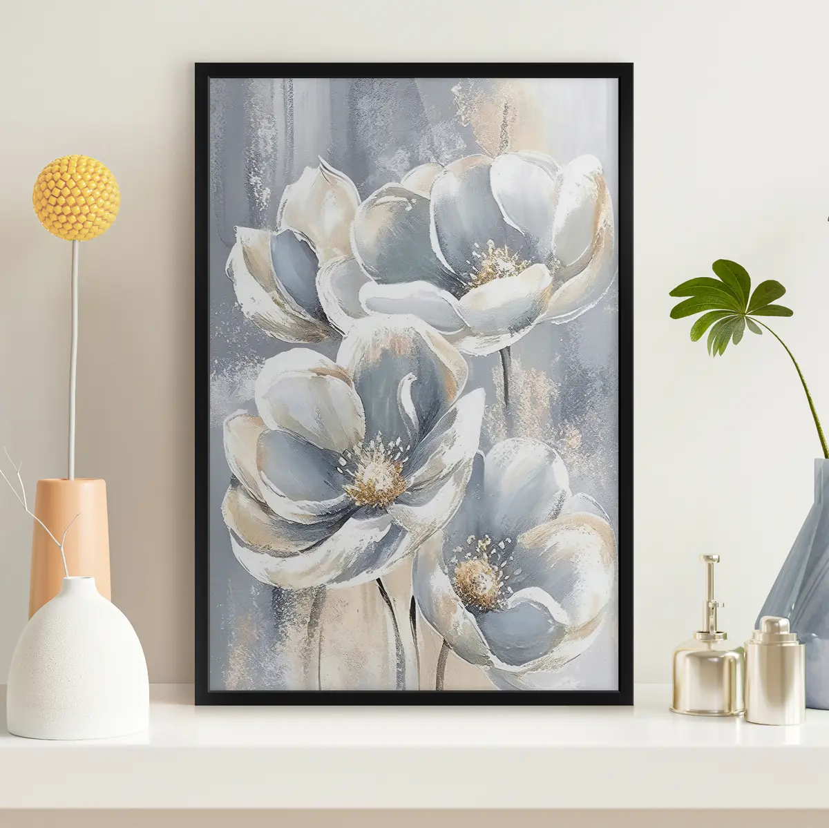 Poster Elegante Blüten in ruhigen Farbtönen f37144