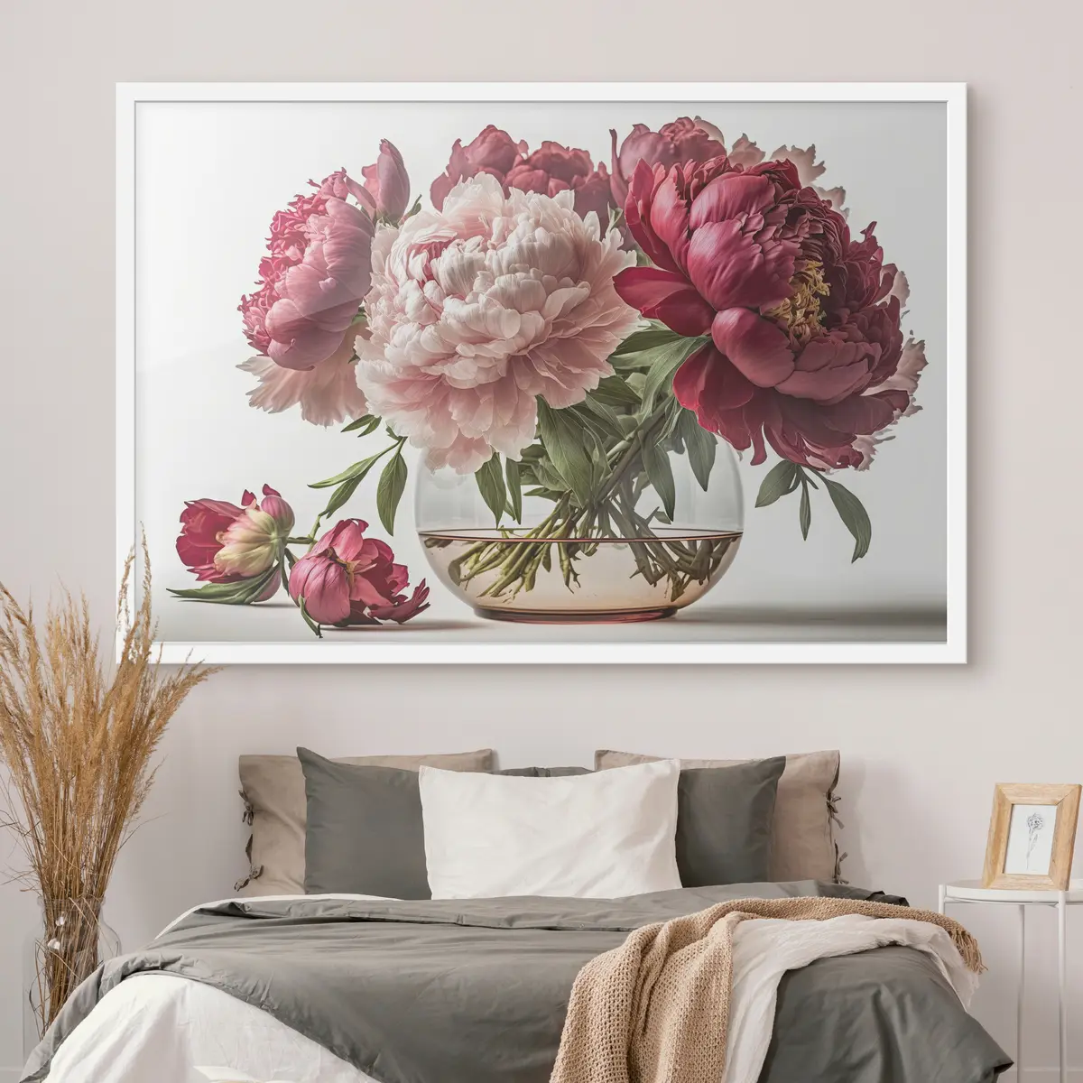 Poster Lebendige Pfingstrosen in elegantem Vasenarrangement f37549